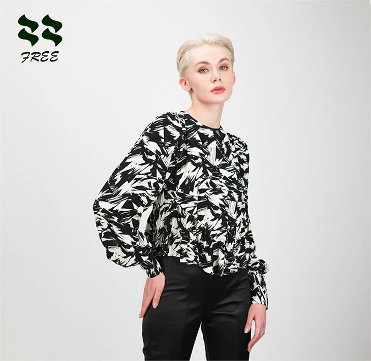 Elegant Long Sleeve Printing Blouse