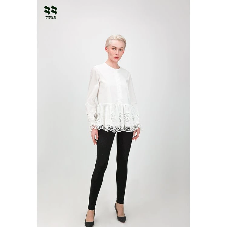 White Cotton Embroidery Blouse With Round Neck